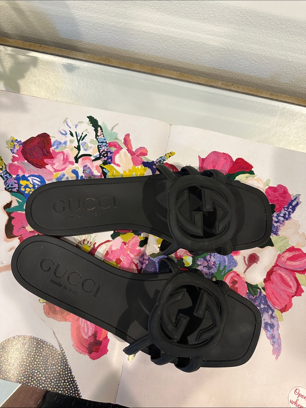 Gucci Black Rubber GG Logo Slide Sandals - Women's - Picture 3 of 3